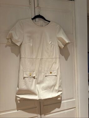 Anthropologie Cream Short-Sleeve Shift Dress with Pocket Buttons